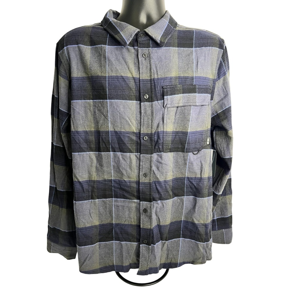 Bass Outdoor Shirt Mens Medium Ombre‎ Blue Stretch Flannel Plaid Long Sleeve